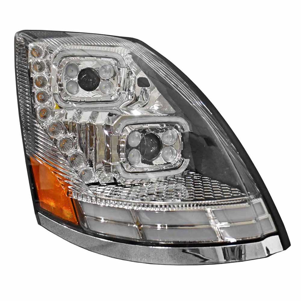 Volvo VNL VT 2004-2018 Full LED Chrome Projection Headlight With Halo Ring  And Sequential Turn Signal