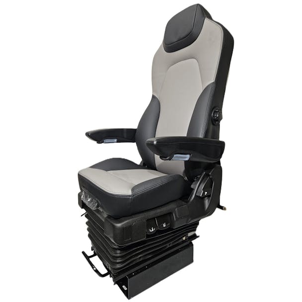 Prime TC200 Series Air Ride Suspension Genuine Grey/Black Leather Truck Seat With Arm Rests - Default