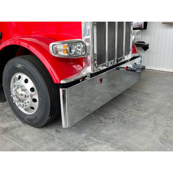 Kenworth W900 Chrome Bumper With Light Holes By Lincoln Chrome  - mounted angle