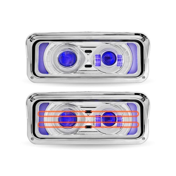 Peterbilt 379 378 365 357 Chrome Projector Headlight Assembly With Optional Heat & Backlit Auxiliary - Default