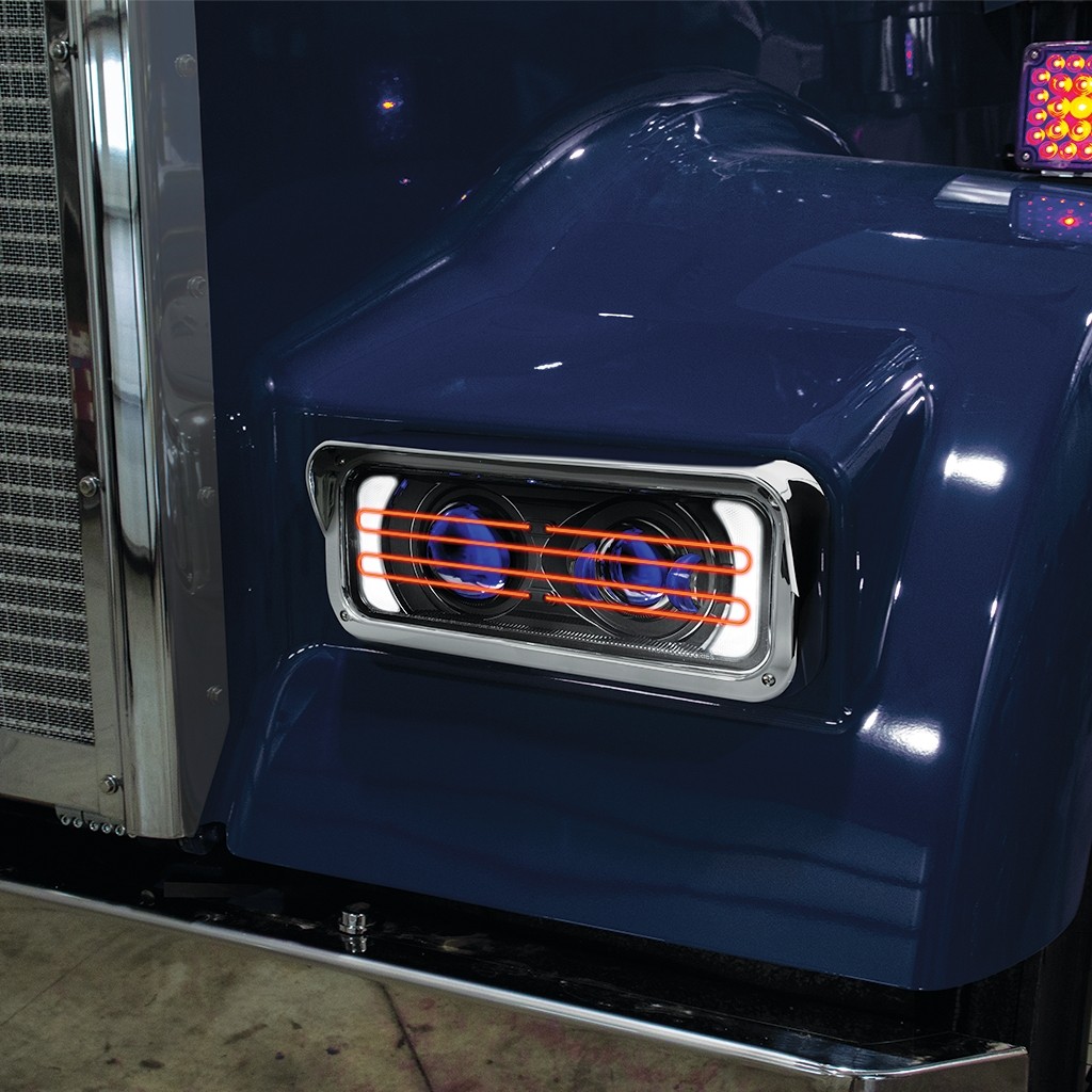 Freightliner Classic Black Projector Headlight Assembly With Optional Heat  & Backlit Auxiliary