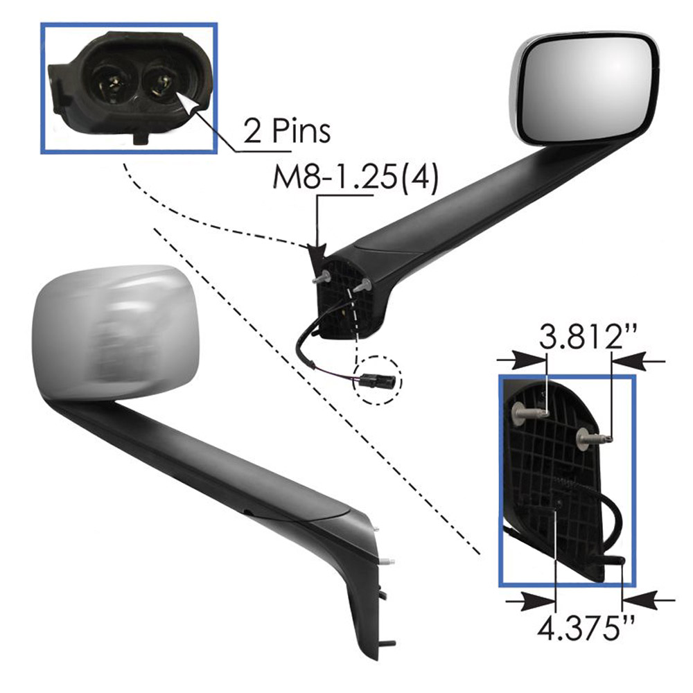 Freightliner Cascadia 2018 & Newer Heated Hood Mount Mirror