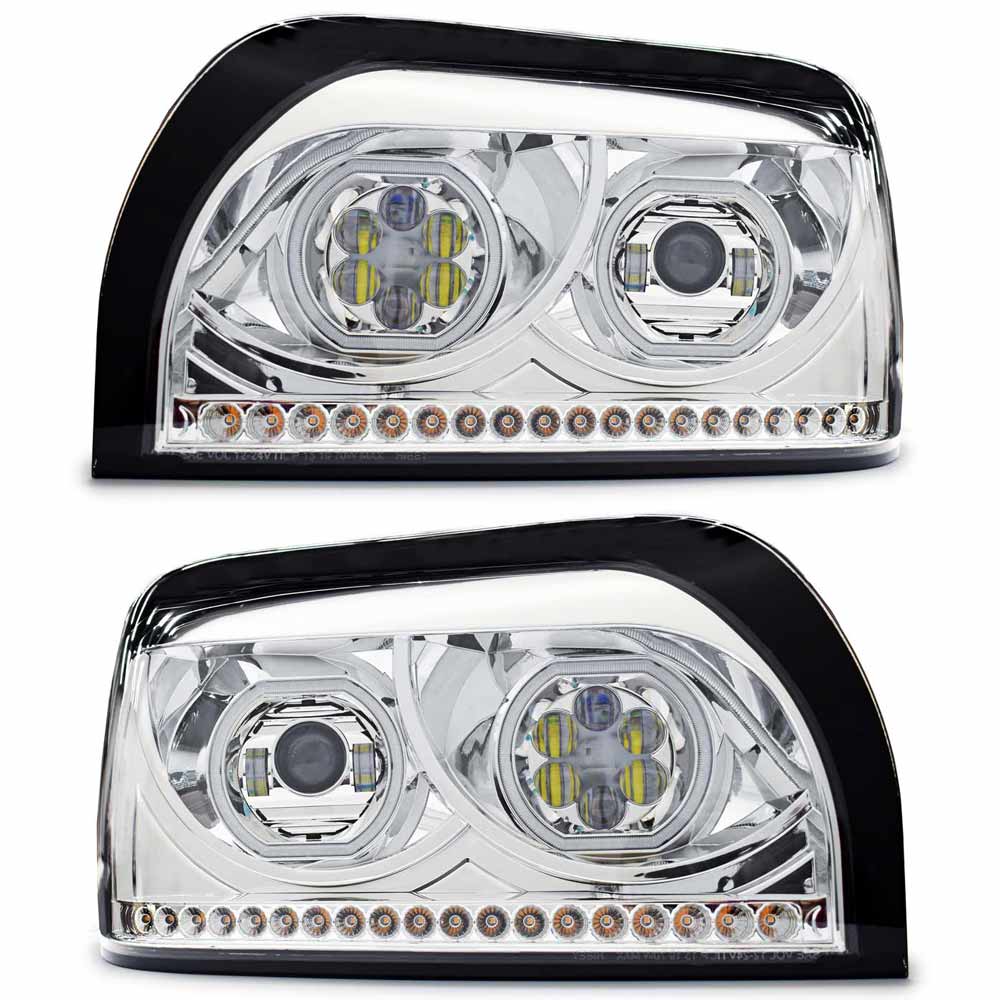 Freightliner Century Full LED Chrome Projector Headlight With Halo DRL And  Sequential Light Bar