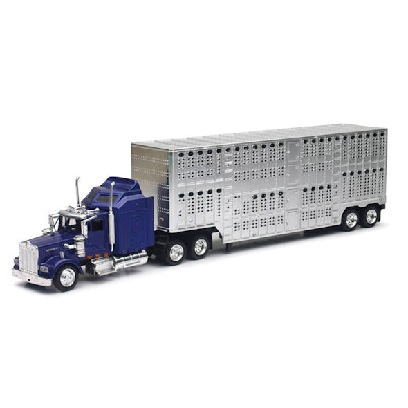 Kenworth W900 Blue With Chrome Livestock Trailer Replica 1/43 Scale