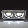 Peterbilt 357 365 378 379 Half Moon Rectangular Chrome Headlight Assembly - LEDs On