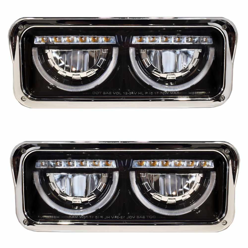 Peterbilt Blackout LED Headlight Assembly with Half Moon DRL