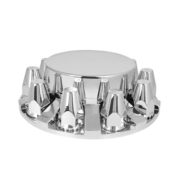Chrome Front Axle Wheel Cover Set With Flat Hubcap & Stud Lug Nut Covers By Grand General Main