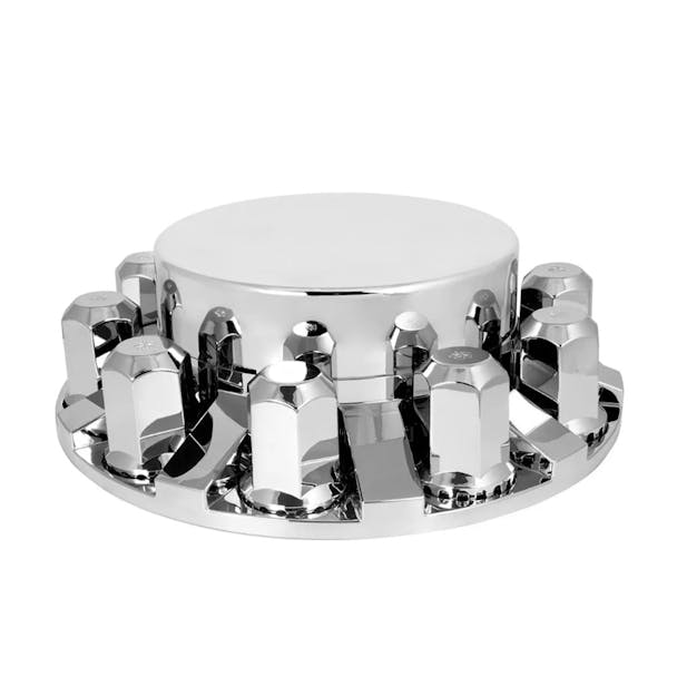 Chrome Front Axle Wheel Cover Set With Flat Hubcap & Hex Lug Nut Covers By Grand General Main