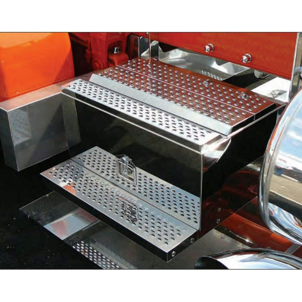thumbnail image 2 of Aluminum Diamond Plate Battery Box 30 X 30 X 15 1/2 Inch W/ Step By CSM For Peterbilt 359, 378, 379 & 386 2 of 12