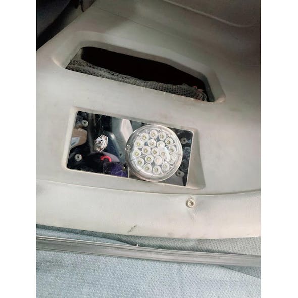 Freightliner Classic Stainless Steel Above Door Dome Light Plate 1 Watermelon Light Hole With 1 Toggle Switch Hole - Installed