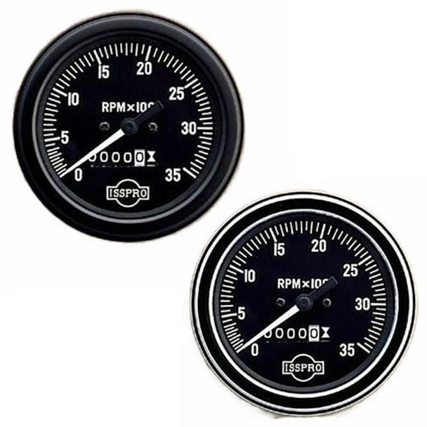 Semi 3 3/8" Mechanical Tachometer Gauge With Hourmeter By ISSPRO - Black and chrome