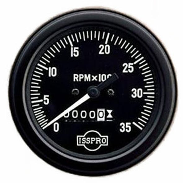 Semi 3 3/8" Mechanical Tachometer Gauge With Hourmeter By ISSPRO - Black