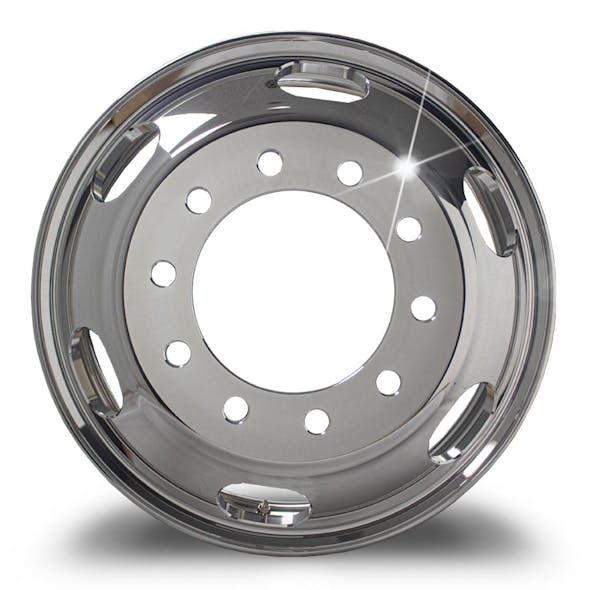 22.5" Kenworth Style Polished Wheel Piloted With 6 Oval Hand Holes FRONT