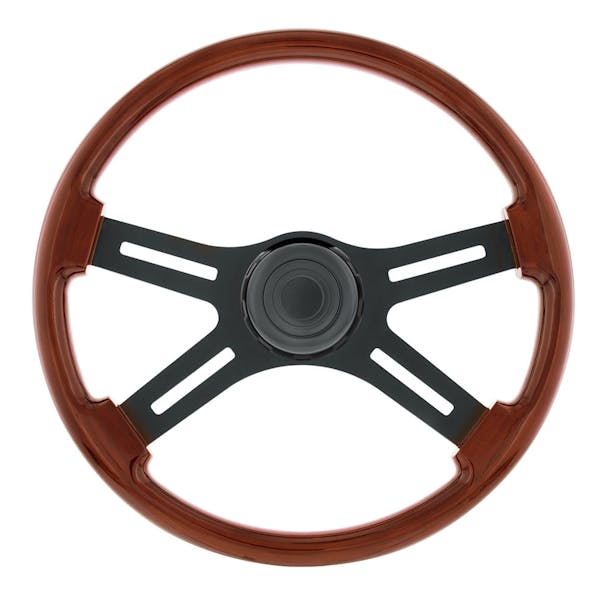 18"Matte Black 4 Spoke Steering Wheel With Wood Grain-Default