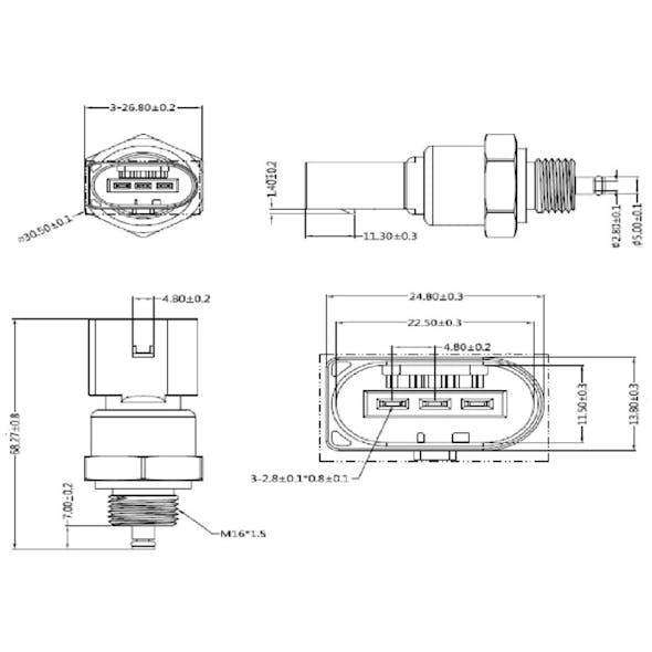 Freightliner Detroit Diesel Pressure Sensor A0061537528 61537528 - diagram