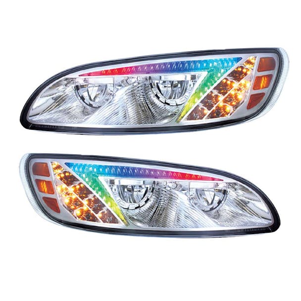 Peterbilt 386 387 Chrome LED Headlight With RGB Position Light Bar - Default Both