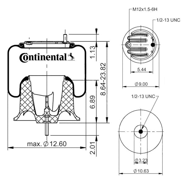 Freightliner Rolling Lobe Air Spring 602206 79562 A1621558001 Dimensions 