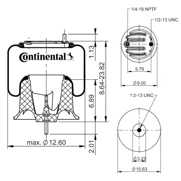 Freightliner Rolling Lobe Air Spring 602207 76917 76916 A1621077001 Dimensions