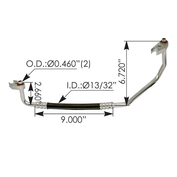 Freightliner Cascadia AC Hose Assembly A2267862000 A2267862100 A2271409200 Dimensions