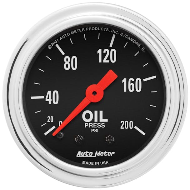 AutoMeter 2 1/16" 200 PSI Oil Pressure Gauge Traditional Chrome Series-Main