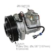 Freightliner Cascadia AC Compressor Behr Type 2265771000 75R9082 Dimensions