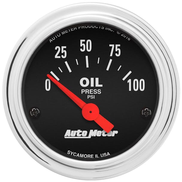 AutoMeter 2 1/16" 100 PSI Oil Pressure Gauge Traditional Chrome Series-Main