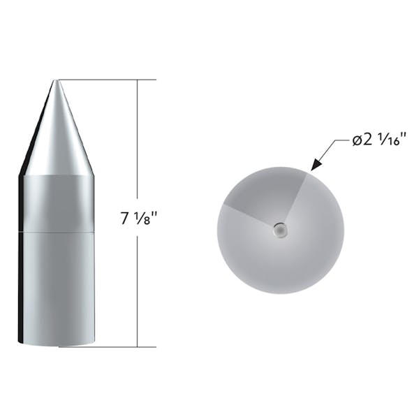 7 1/8" Spiked Chrome Tall Nut Cover- Dimensions 