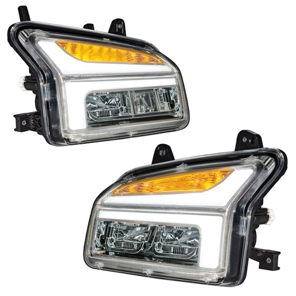 Kenworth T880 Chrome Headlight With LED Amber Turn Signal - Both Sides