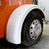 Peterbilt 389 Front Fender with 3.5" Lip By Talladega Fiberglass - rear angle of mounted fender