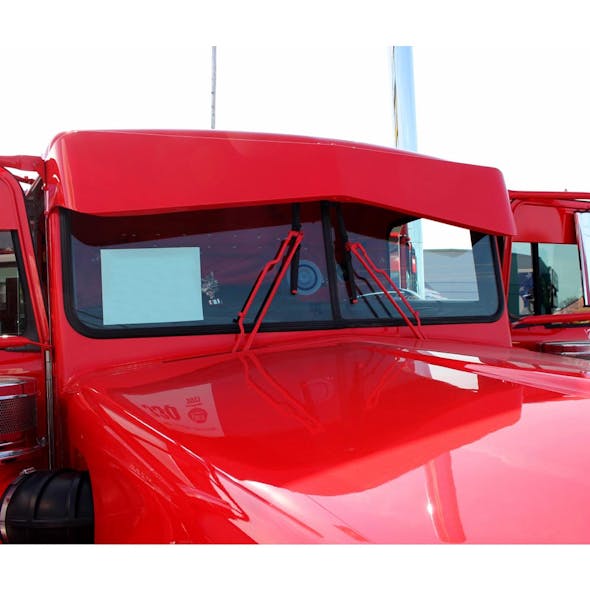 Peterbilt 379 386 388 389 Bowtie Visor By Talladega Fiberglass - Front angle view