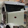 Peterbilt 589 High Roof One Piece 304 Stainless Steel Drop Visor Close Up, Angled View