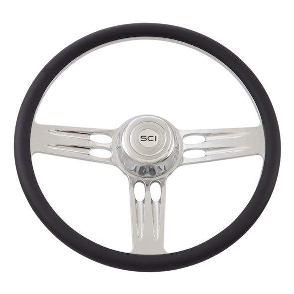 18" Leather Half Wrap Triple Threat Steering Wheel (Black) Front View
