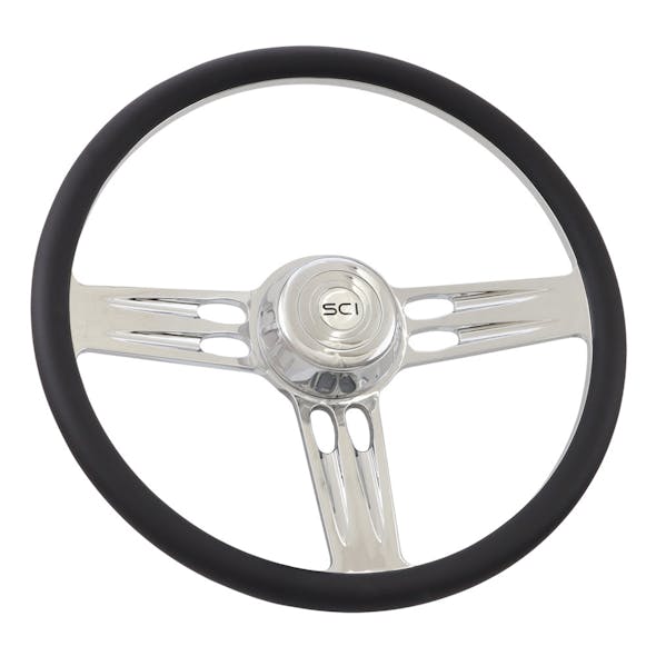 18" Leather Half Wrap Triple Threat Steering Wheel (Black) Side View