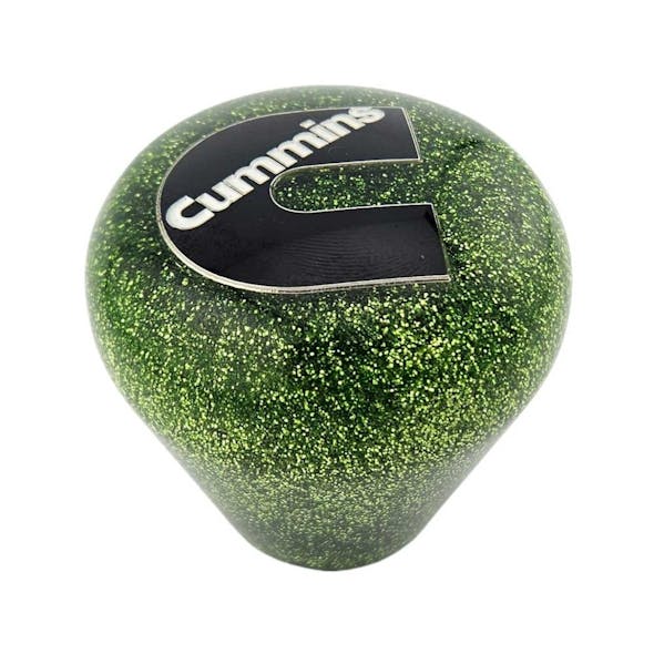Cummins Logo Vintage Hanco Style Glitter Shift Knob-Green Glitter Flake 2
