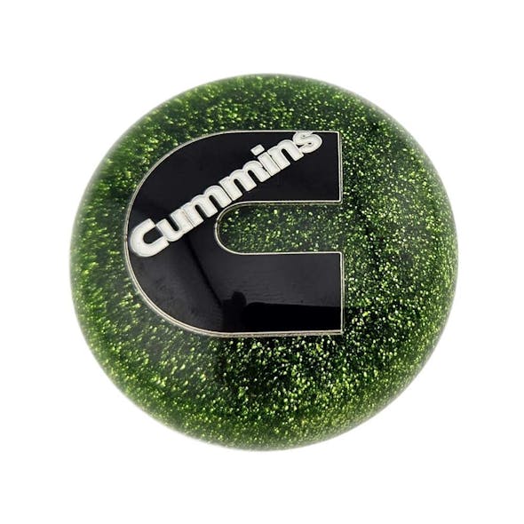 Cummins Logo Vintage Hanco Style Glitter Shift Knob-Green Glitter Flake 1