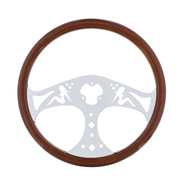 18" Chrome "Mudflap Girl" Steering Wheel (Without Adapter Hub)