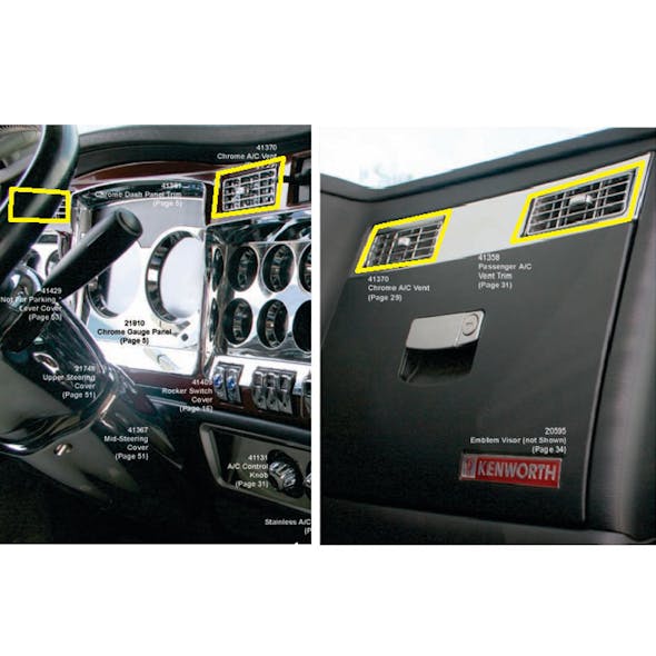 Kenworth 2006 and Newer Chrome Dash AC Vent Mounted