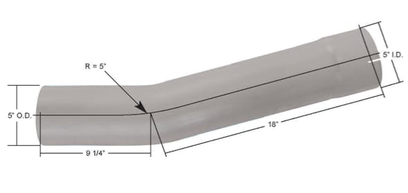 Kenworth W900 T800 T600 Aerocab Exhaust Elbow K180-18614 Dimensions