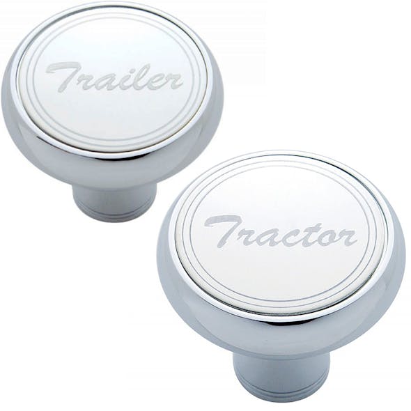 Deluxe Air Valve Knobs-Stainless Plaque With Cursive Script 
"Tractor" & "Trailer"