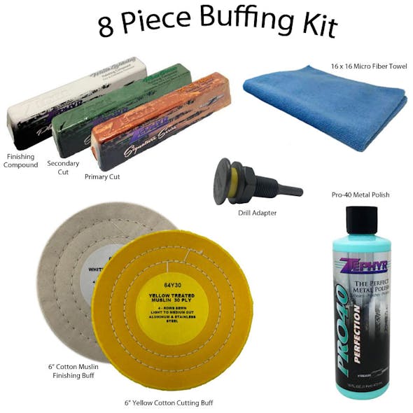 Aluminum Buffing and Polishing Kit - 8” Airway Buffs and Compound, 6 Pc