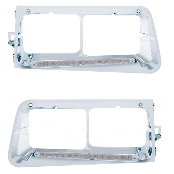 14 LED Freightliner FLD Headlight Bezel - Amber LED/Clear Lens