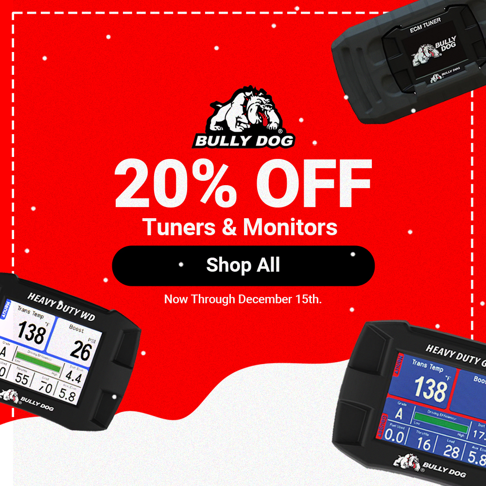 Boost your truck’s performance with Bully Dog tuners & monitors! Save 20% this December on premium products at Raney's Truck Parts. Explore deals now!